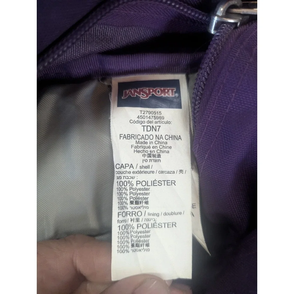 JanSport Purple Backpack Bookbag School Travel Daypack Gray Straps Zip Pockets